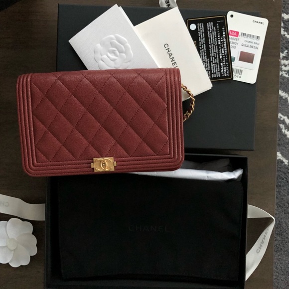 chanel wallet on chain burgundy